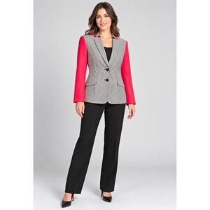 Tristan Aussie Fitted Petite Sm Houndstooth Blazer Jacket Red Sleeves 2-Button